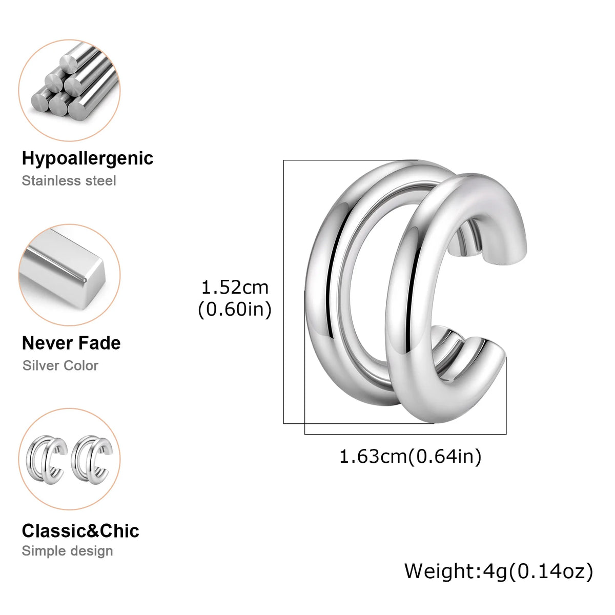 Double Layer C-Shaped Ear Cuff – No-Piercing Cartilage Clip Ear Cuff Earring SPOT
