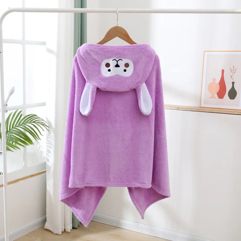 Kids Hooded Bath Towel – Soft Coral Fleece Cartoon Cape Kids Hooded Towel SPOT PURPLE 70x140CM