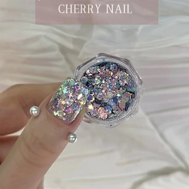 3D Laser Nail Glitter Sequins – Holographic Colorful Flakes Nail Art Glitter SPOT