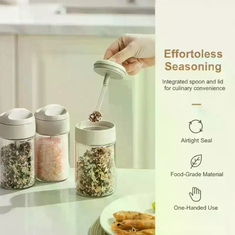 Airtight Glass Spice Jar with Spoon Lid – Moisture-Proof Storage Spice Storage Jar SPOT