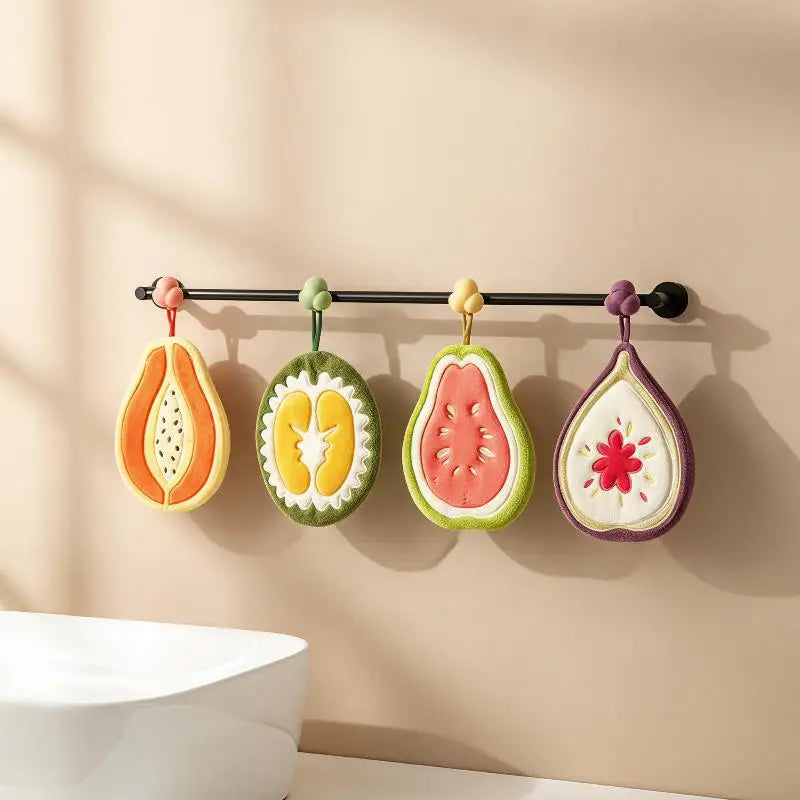 Absorbent Hanging Hand Towel – Fruit Embroidery Coral Fleece Hanging Hand Towel SPOT