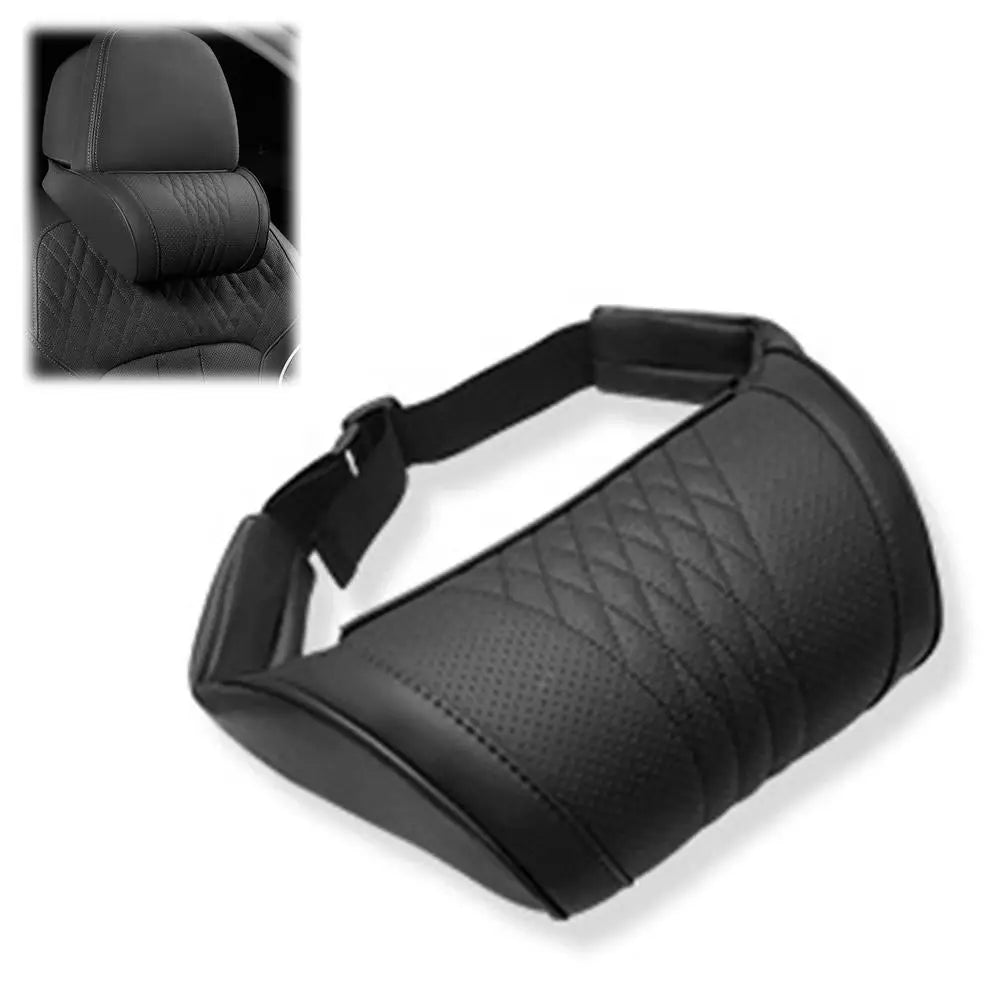 Memory Foam Car Headrest Neck Pillow – Nappa Leather Support Car Neck Pillow SPOT Black