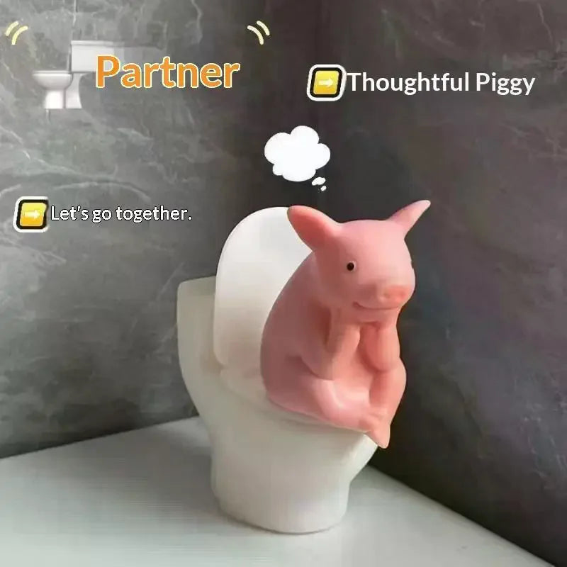 Funny Pig on Toilet Figurine – PVC Novelty Home Decor Ornament Novelty Figurine SPOT