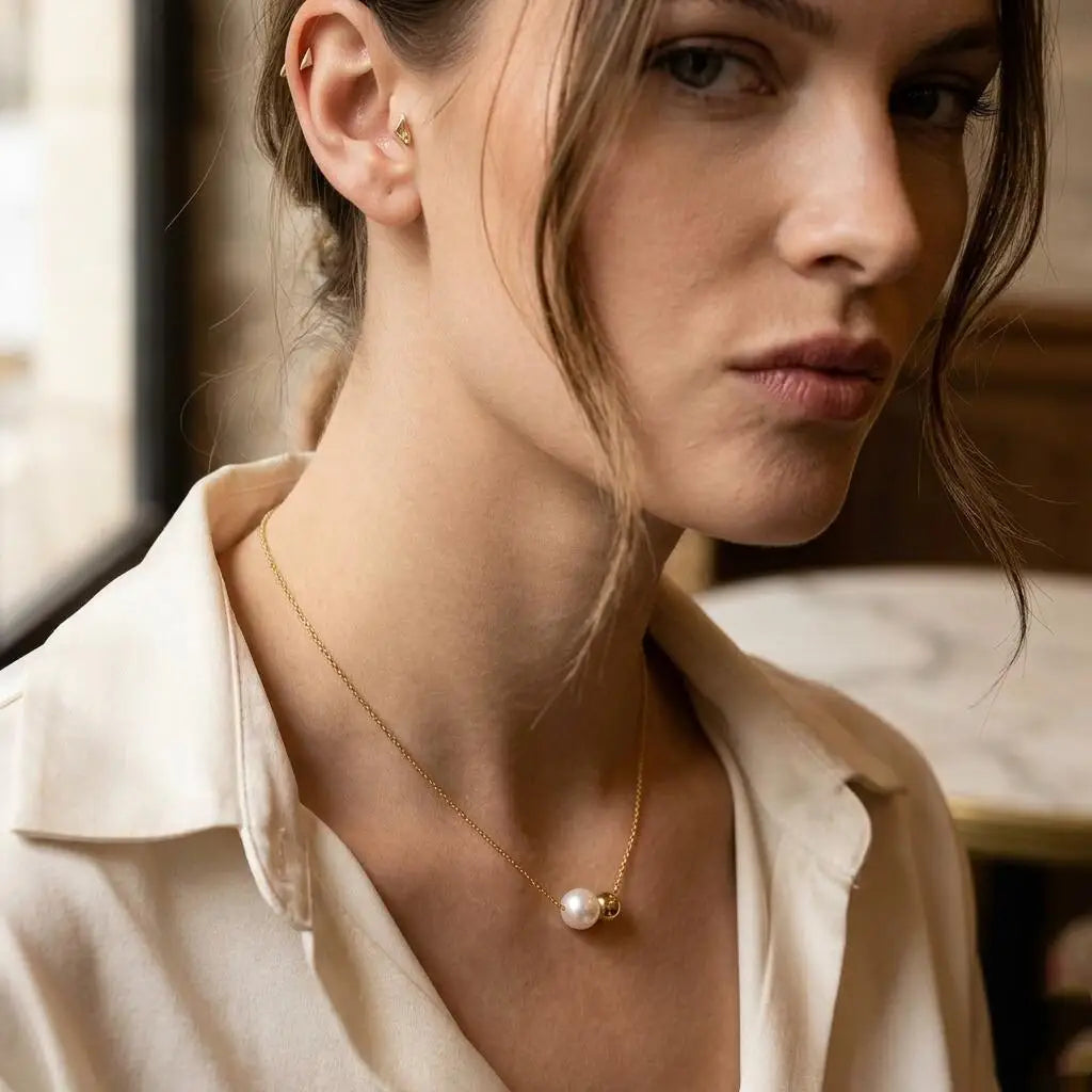 Pearl Gold Ball Pendant Necklace – 18K PVD Stainless Steel Pendant Necklace SPOT Default Title