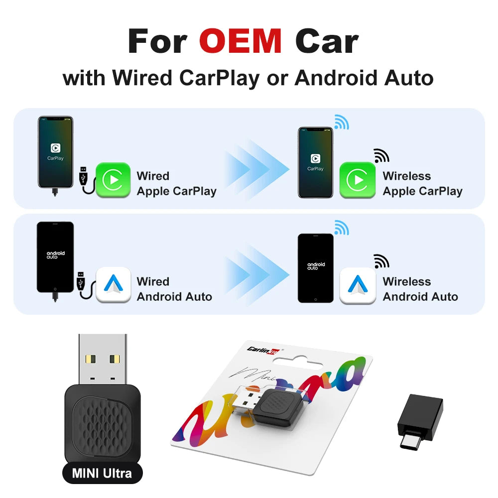 CarlinKit Mini Ultra Wireless CarPlay & Android Auto Adapter Wireless CarPlay Adapter SPOT Mini ultra CP AA wired to wireless