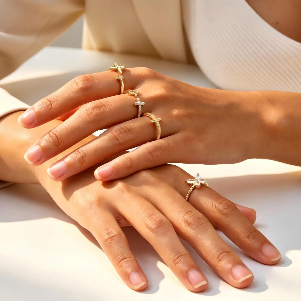 5-Piece Gold CZ Geometric Adjustable Ring Set for Women Fashion Ring Set SPOT