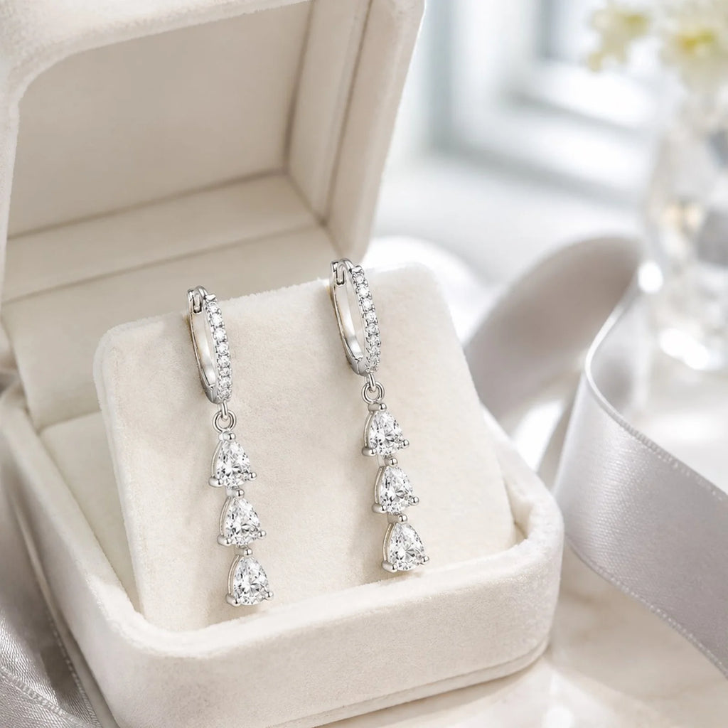 14K Gold Plated Drop Fringe Earrings – CZ Marquise Studs Drop Fringe Earrings SPOT