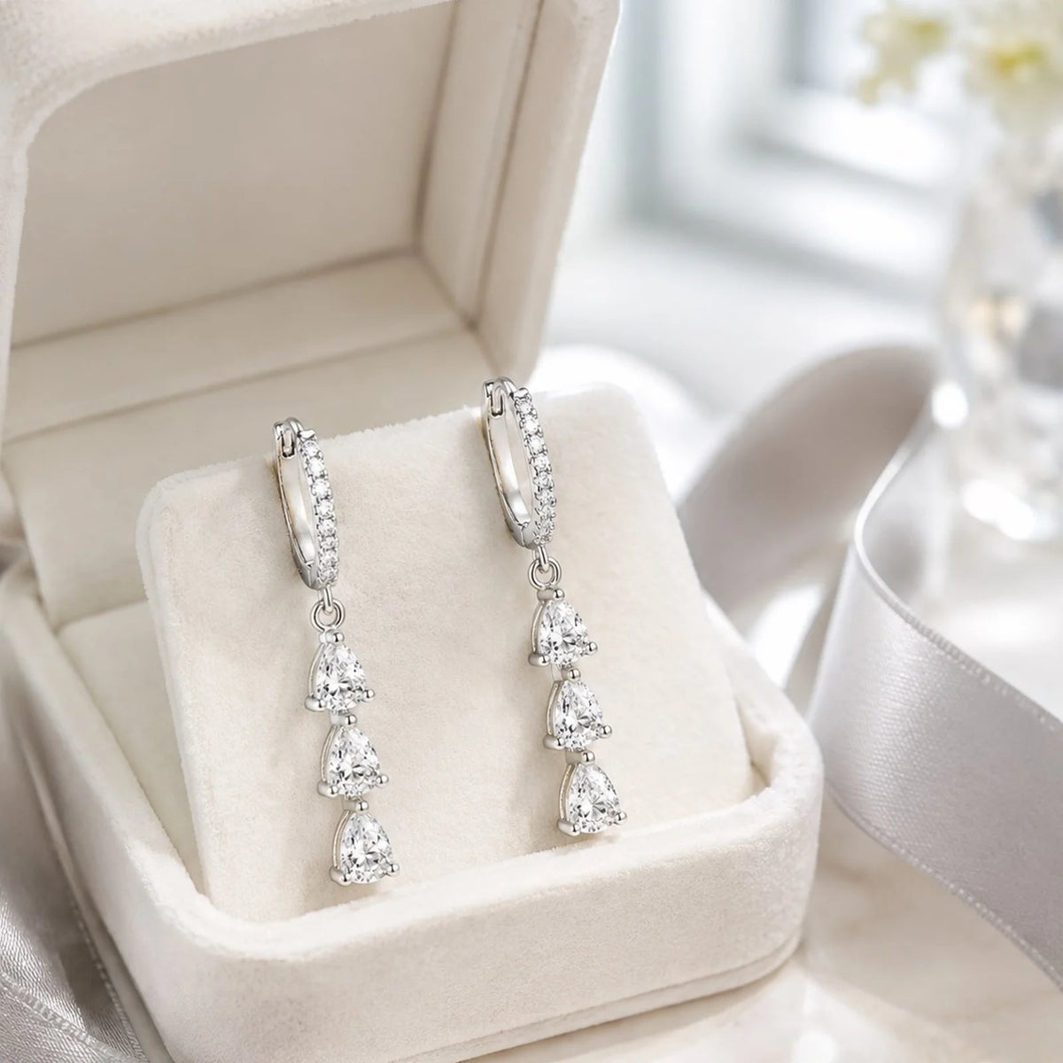 14K Gold Plated Drop Fringe Earrings – CZ Marquise Studs Drop Fringe Earrings SPOT