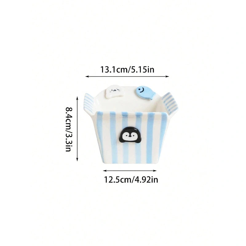 Penguin Ceramic Snack Bowl – Hand-Painted Porcelain Dessert Bowl Ceramic Snack Bowl SPOT black