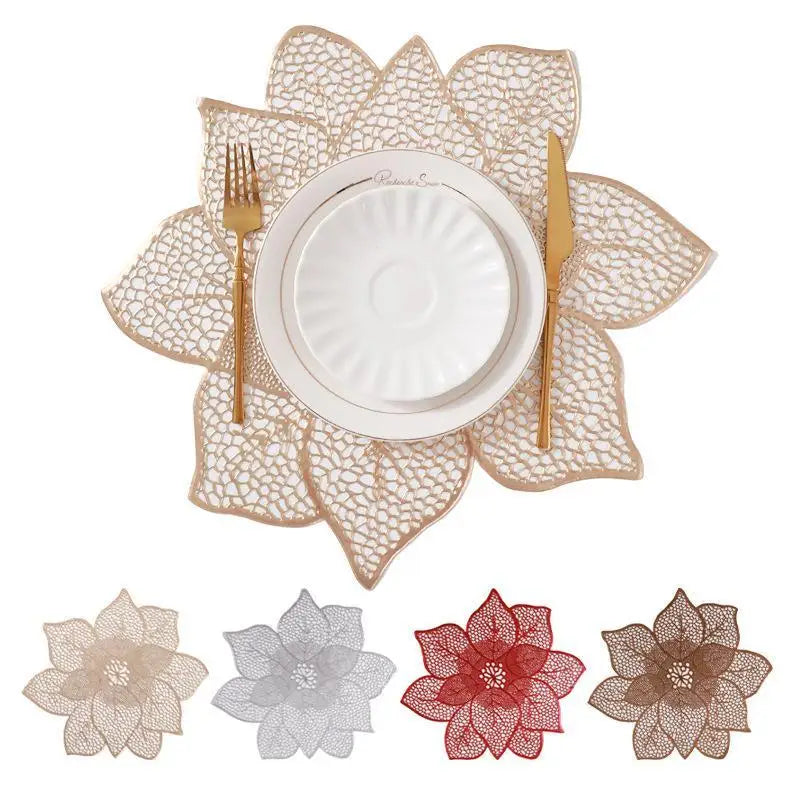 Metallic Lotus Flower PVC Placemat – Waterproof & Non-Slip Decorative Placemat SPOT