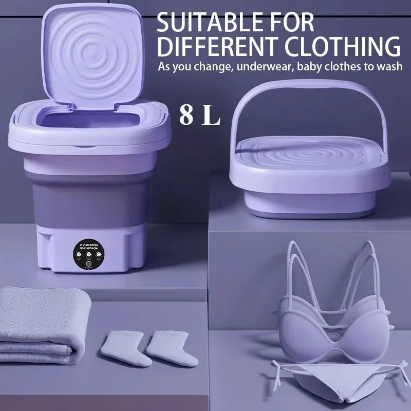 Portable 8L Mini Foldable Washing Machine & Spin Dryer Mini Washing Machine SPOT 8L Purple 100V-240V EU Plug