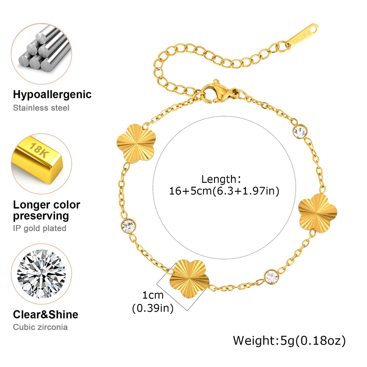 Meaeguet Gold Flower Bracelet – Cubic Zirconia & Stainless Steel Fashion Bracelet SPOT