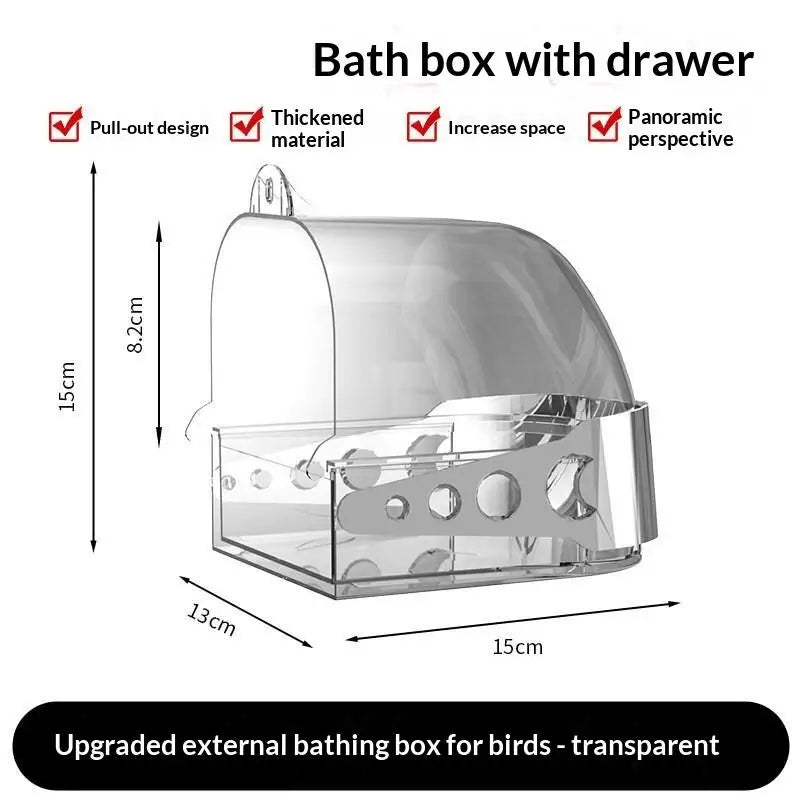 Transparent Bird Bath Box with Removable Drawer | Bird Cage Bird Bath Box SPOT A1