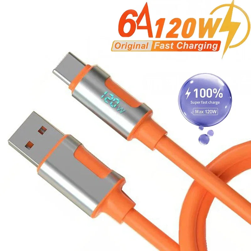 120W USB-C Fast Charging Cable – 6A High-Speed Data Cord USB-C Charging Cable SPOT 1 Pc Charge Cable 1.5m