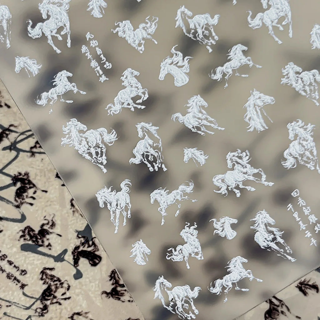 Ink Painting Horse Nail Art Stickers – Black & White Decals Nail Art Stickers SPOT