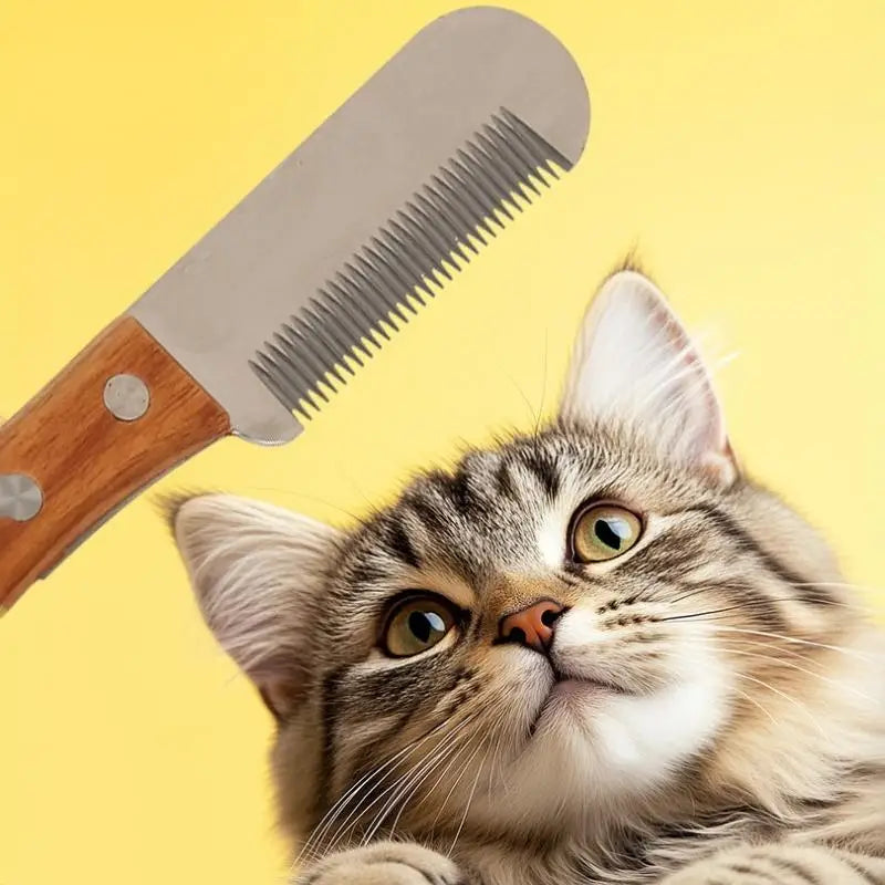 Pet Stripping Knife – Stainless Steel Grooming Tool Wood Handle Pet Grooming Knife SPOT