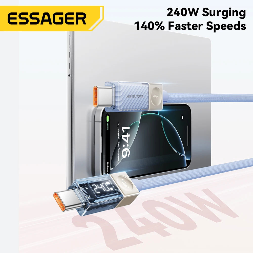 Essager 240W USB-C Cable PD3.1 Fast Charging LED Display USB-C Charging Cable SPOT
