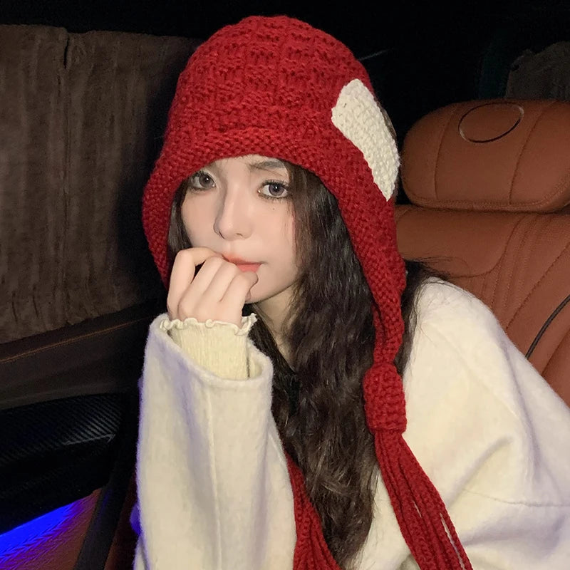 Women's Braided Knit Beanie – Tassel Patch Winter Hat Knit Beanie Hat SPOT