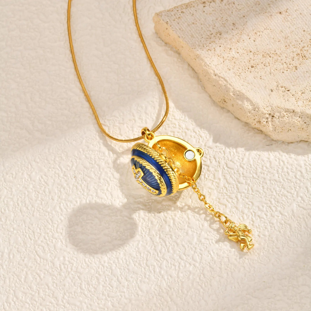 Fabergé Egg Locket Necklace – Vintage Enamel Pendant for Women Locket Pendant Necklace SPOT