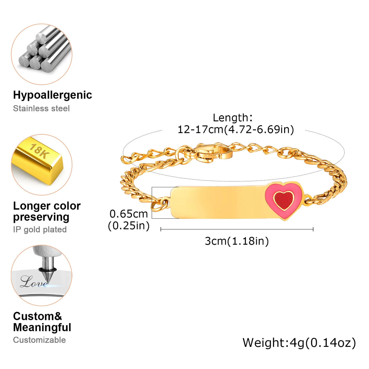 Personalized Name ID Bracelet – Girls Gold Stainless Steel Personalized ID Bracelet SPOT