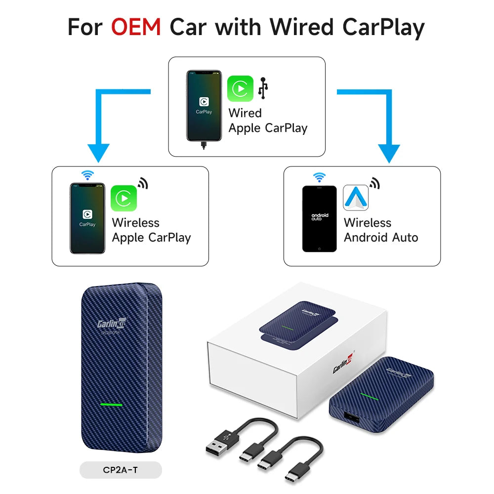 CarlinKit 4.0 Wireless CarPlay & Android Auto USB Adapter Wireless CarPlay Adapter SPOT CarlinKit 4 CP2A T for OEM CarPlay Car