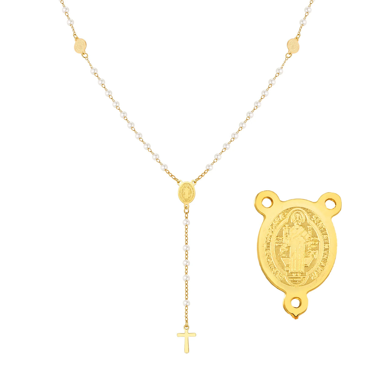 Virgin Mary Rosary Necklace – Gold Plated Y-Shape Link Chain Pendant Necklace SPOT NC-2471G01