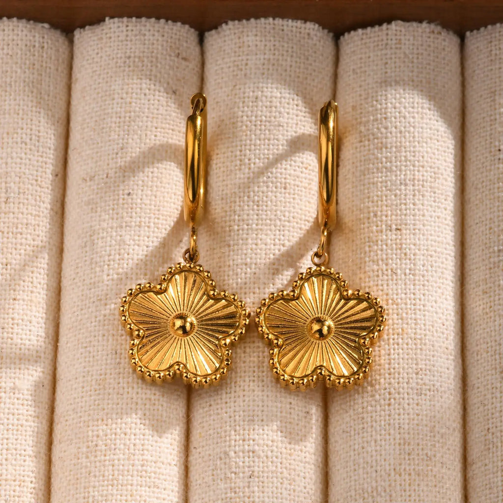 18K Gold Plated Flower Drop Earrings – Stainless Steel Drop Earrings SPOT