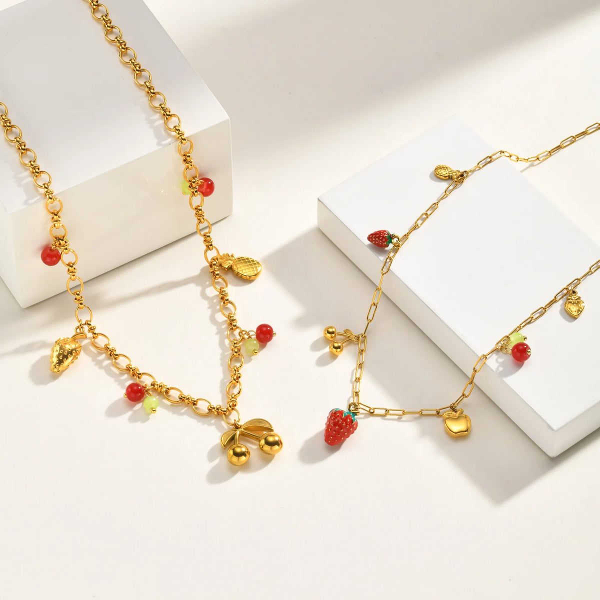 Y2K Fruit Enamel Charm Necklace | Adjustable Paperclip Chain Pendant Necklace SPOT