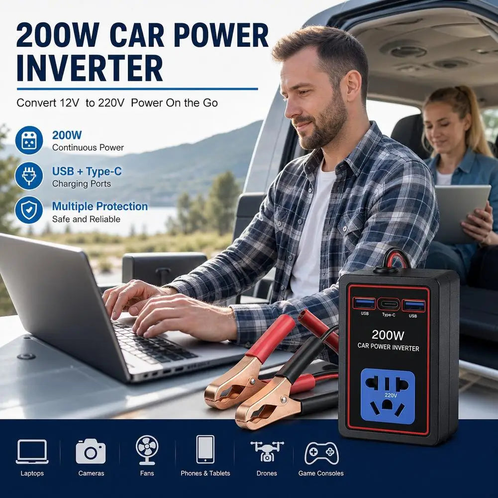 Car Power Inverter 12/24V to 110/220V with USB & Battery Clips Car Power Inverter SPOT