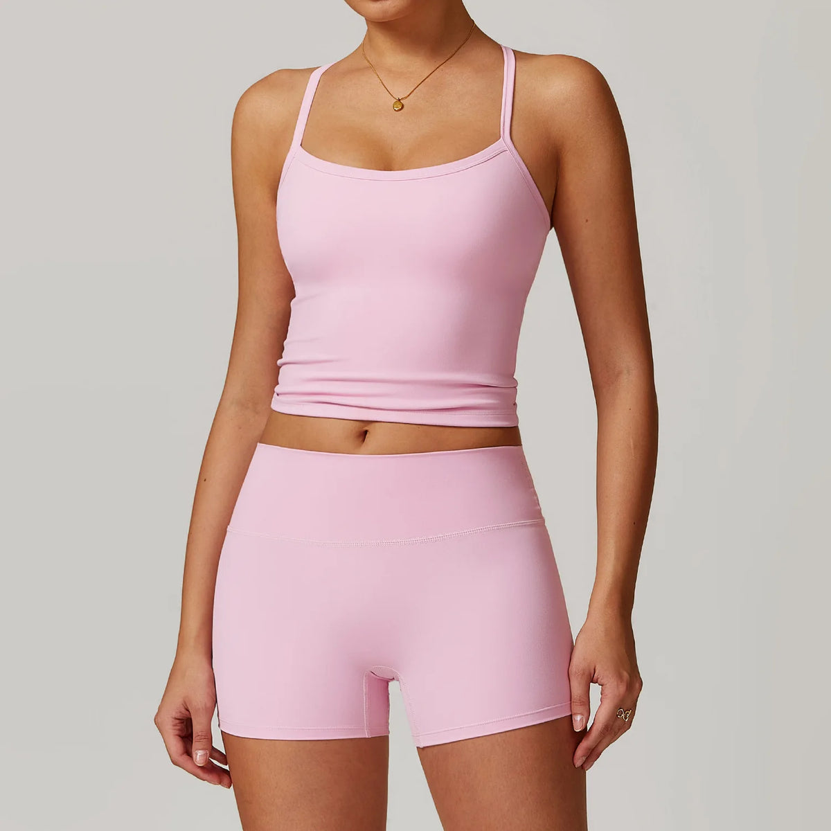 Women's Brushed Yoga Set – Padded Bra & High Waist Shorts Yoga Activewear Set SPOT Pink XL