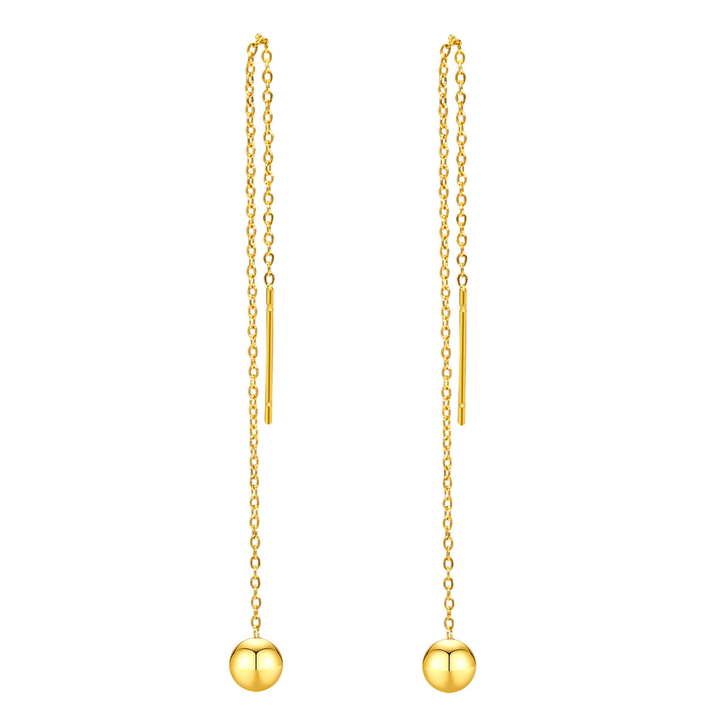 Stainless Steel Ball Dangle Threader Earrings – Long Chain Threader Drop Earrings SPOT ED-652G