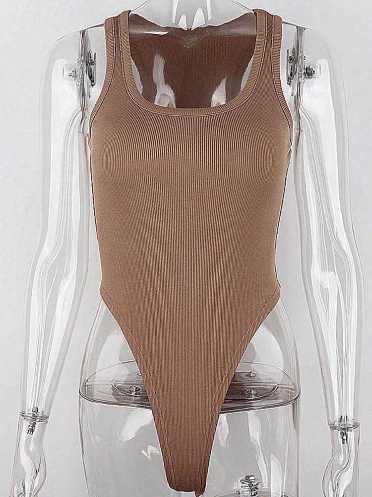 Women's Sleeveless Knit Bodysuit | Off-Shoulder Halter Bodycon Knit Bodysuit SPOT