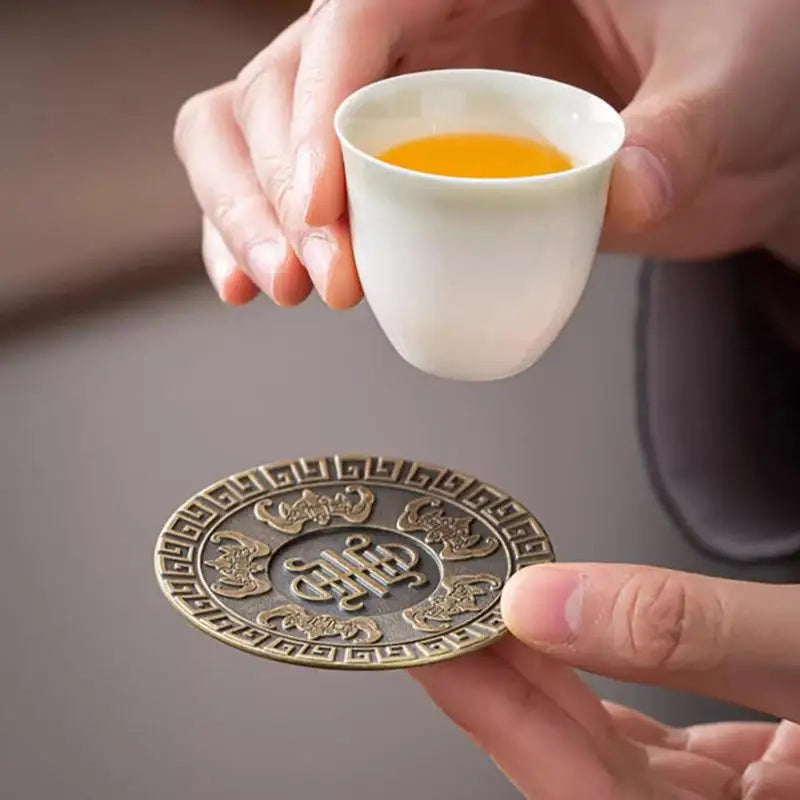 Antique Alloy Teacup Coaster – Zen Pattern Kung Fu Tea Mat Tea Ceremony Coaster SPOT