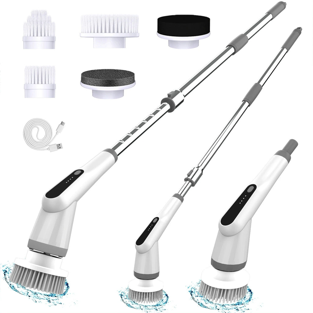 Electric Cleaning Brush Kit – Long-Handle Rechargeable Scrubber Electric Cleaning Brush SPOT Light Grey As shown