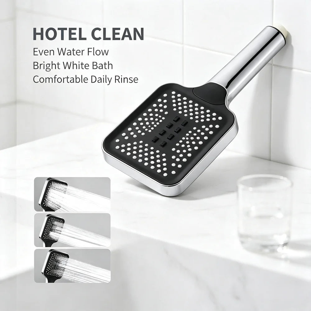 Square Chrome Hand Shower Head | 3-Mode High Pressure Spray Hand Shower Head SPOT