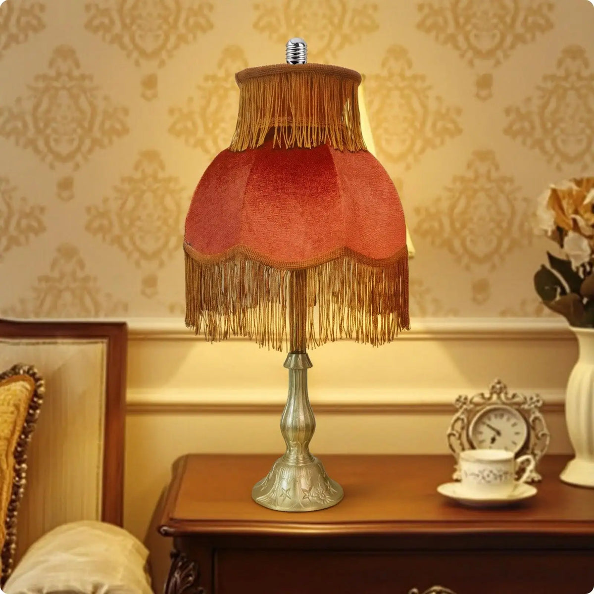 Vintage Table Lamp with Fringe Trim | Elegant Bedside Lamp Vintage Table Lamp SPOT OrangeS 100V-240V US Plug