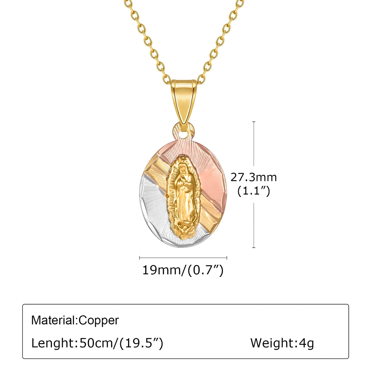 Tri-Color Gold Virgin Mary Guadalupe Pendant Necklace Gift Pendant Necklace SPOT