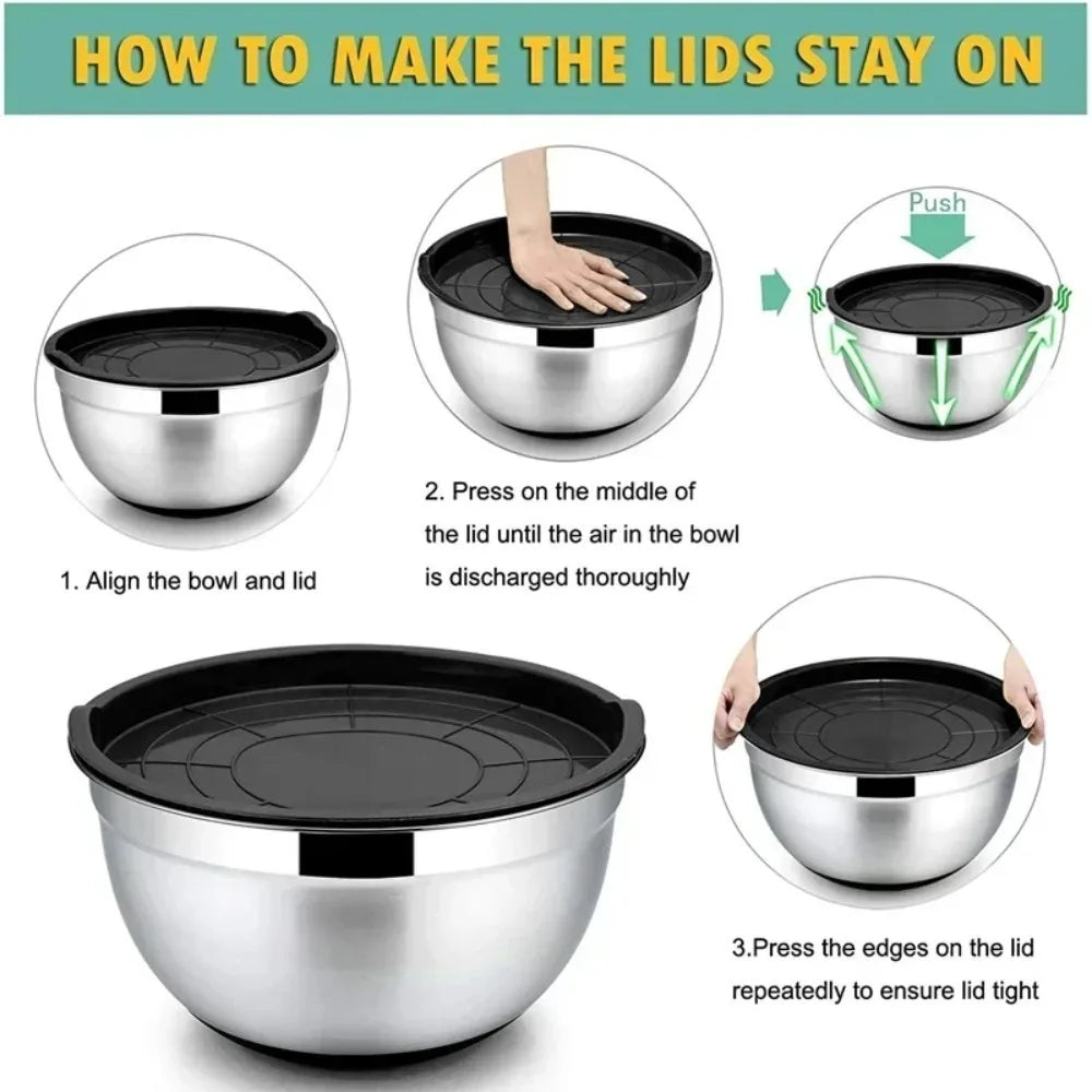 Stainless Steel Mixing Bowls with Lid & Non-Slip Silicone Base Mixing Bowl Set SPOT