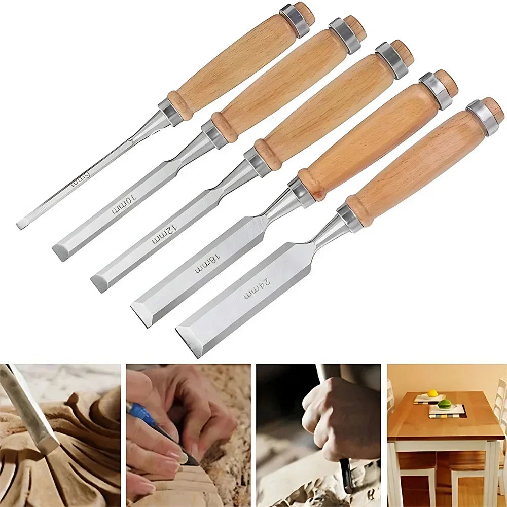 5-Piece Wood Chisel Set – Beech Handle, Chrome-Vanadium Wood Chisel Set SPOT