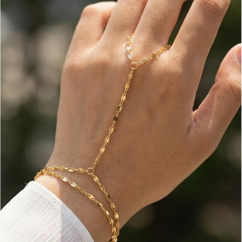 18K Gold Plated Hand Chain Bracelet & Finger Ring for Women Hand Chain Bracelet SPOT