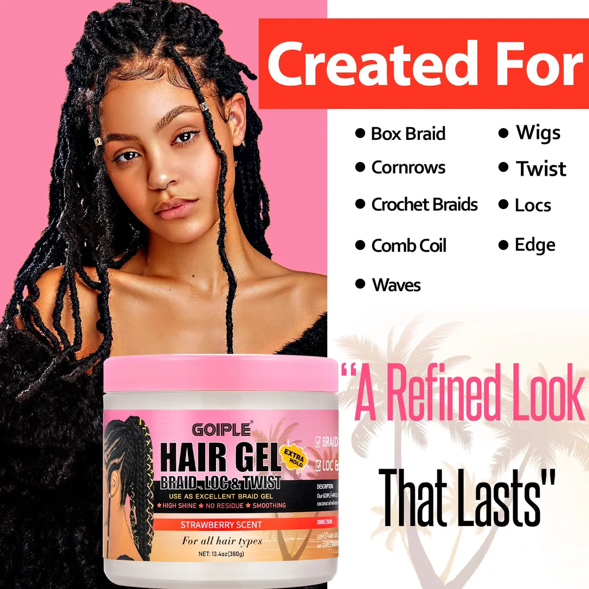 GOIPLE 380g Strawberry Hair Styling Gel – Strong Hold, No Flake Hair Styling Gel SPOT