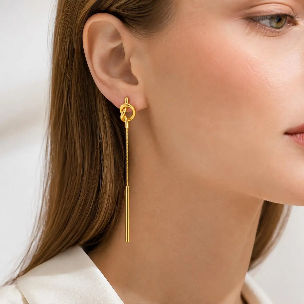 Tassel Knot Drop Earrings – Gold Long Chain Dangle for Women Dangle Drop Earrings SPOT