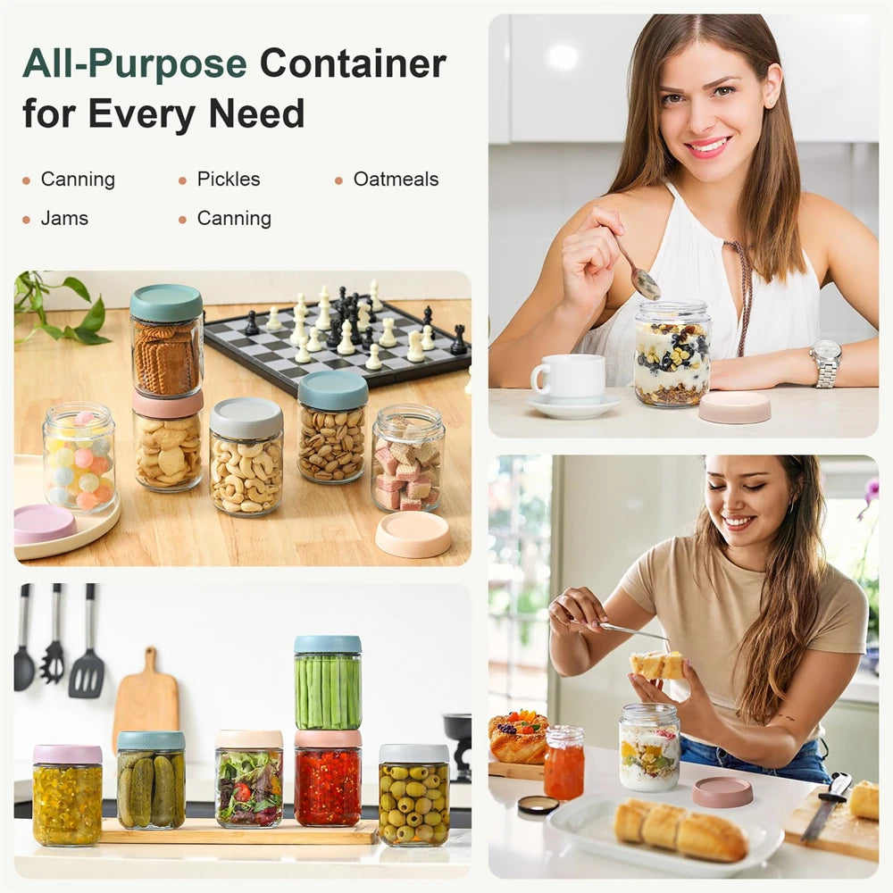 6-Pack 16oz Wide Mouth Glass Mason Jars with Airtight Lids Glass Storage Jars SPOT