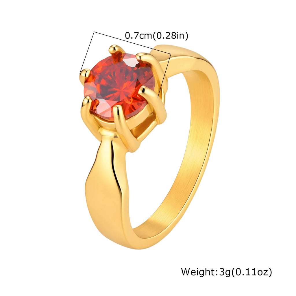 Classic Round CZ Ring – 18K Gold Stainless Steel Women's Ring CZ Fashion Ring SPOT