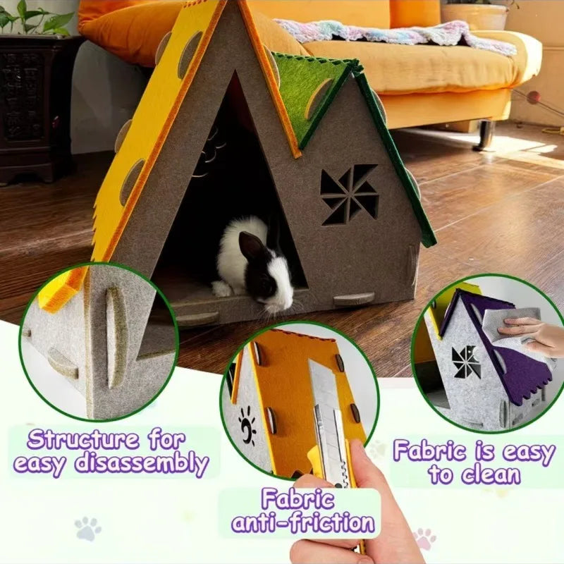 Triangular Felt Pet House – Foldable Hide for Rabbits & Hamsters Small Pet Hideout SPOT