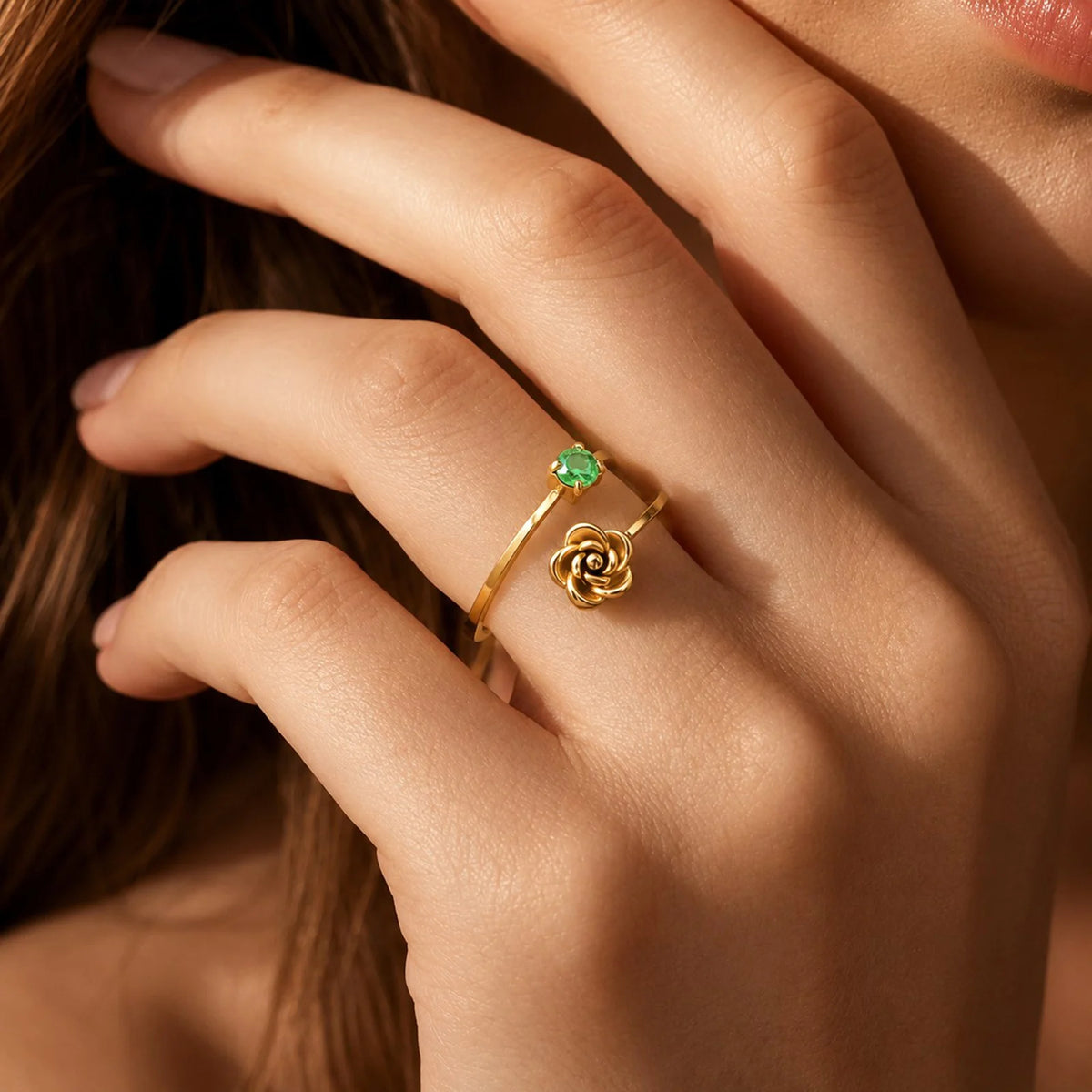 3D Rose CZ Adjustable Ring – Stainless Steel Floral Band Adjustable Fashion Ring SPOT