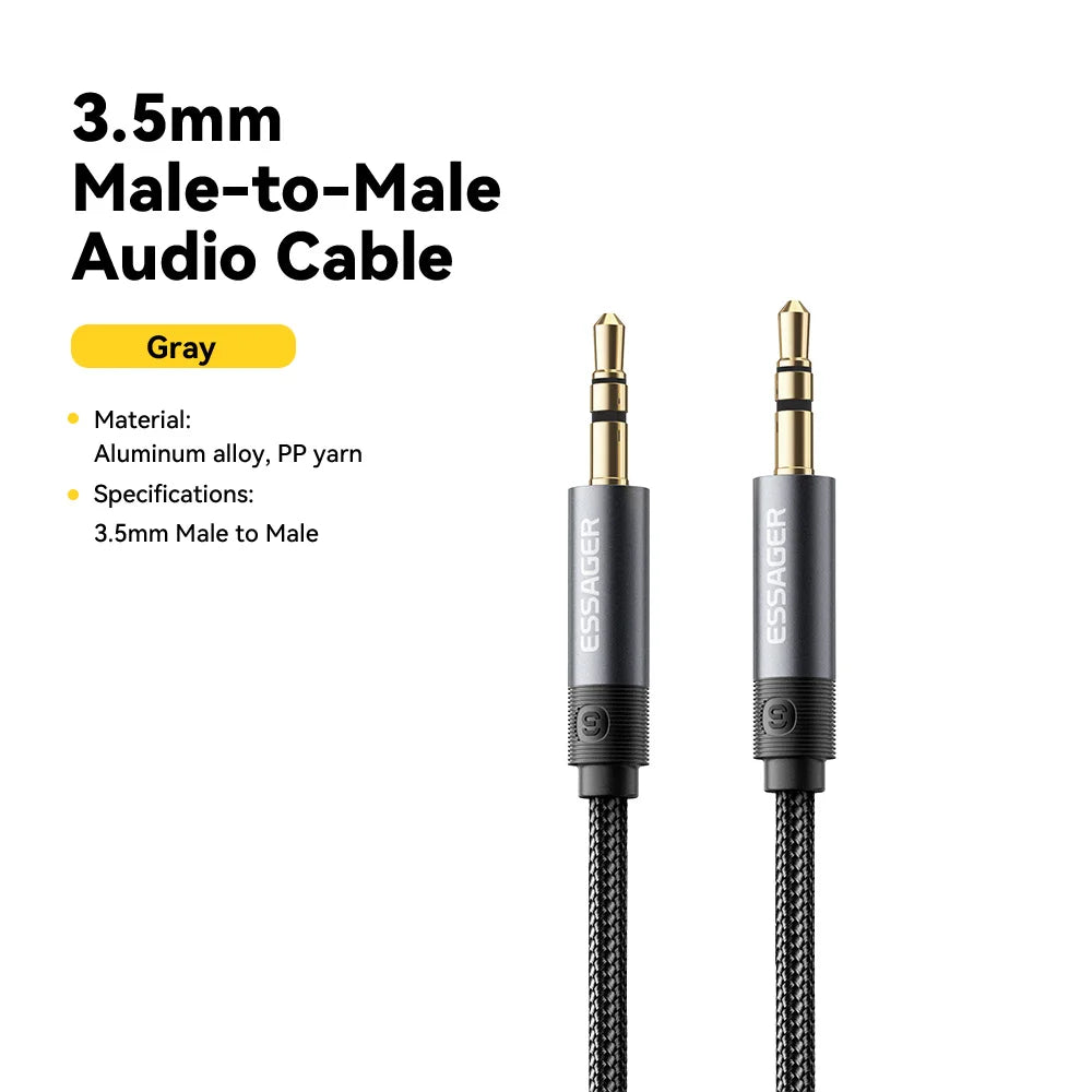 Essager 3.5mm Male to Male AUX Audio Cable | 5 Lengths AUX Audio Cable SPOT Grey 0.5m