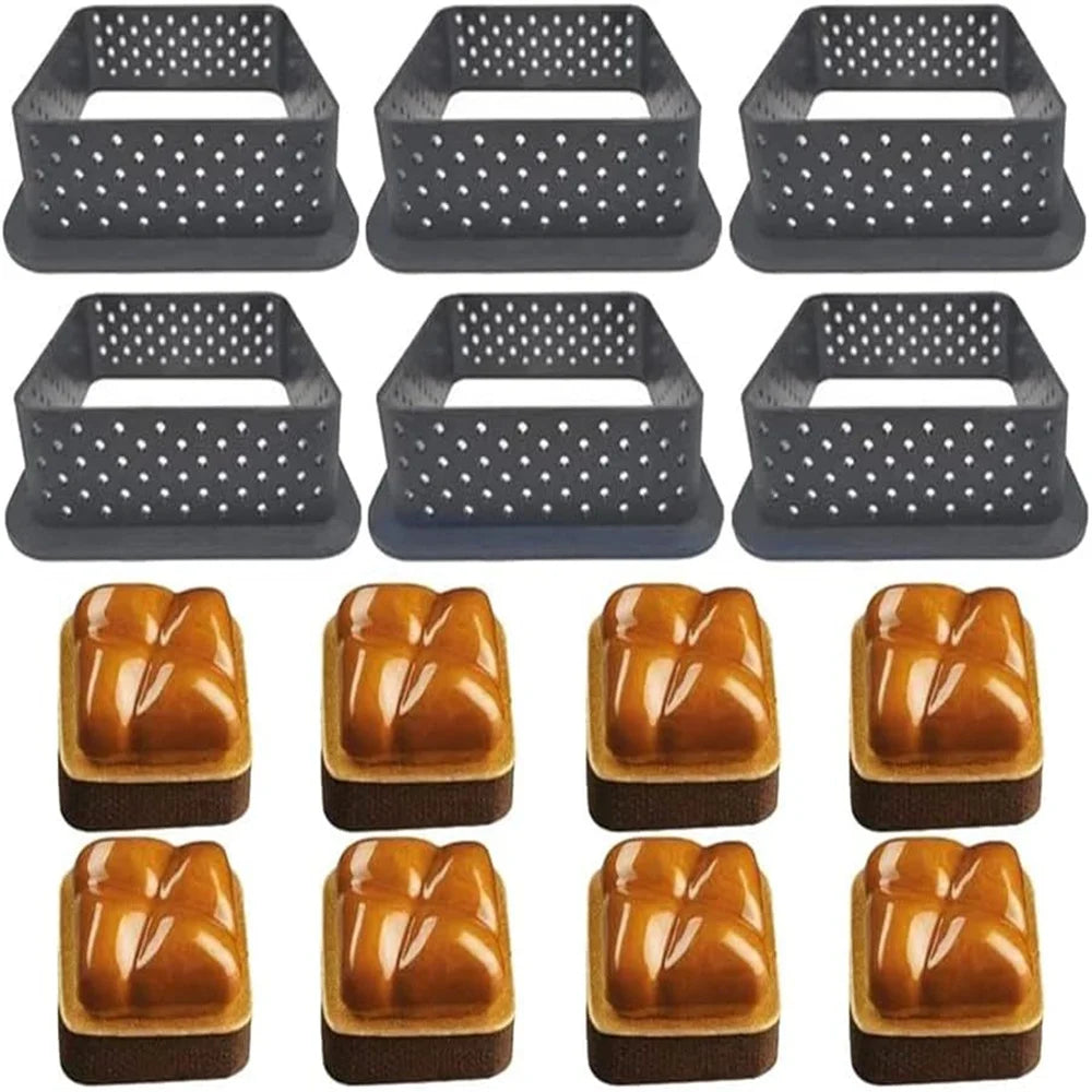 Perforated Tart Ring Set – Round & Rectangle Cake Molds 6/8pc Baking Mold Set SPOT 6pcs Square