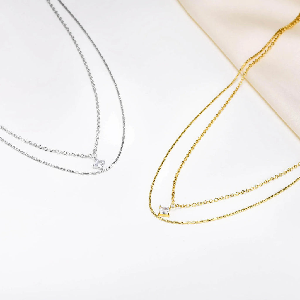 Layered Double Chain Choker – Cubic Zirconia Pendant Necklace Chain Choker Necklace SPOT