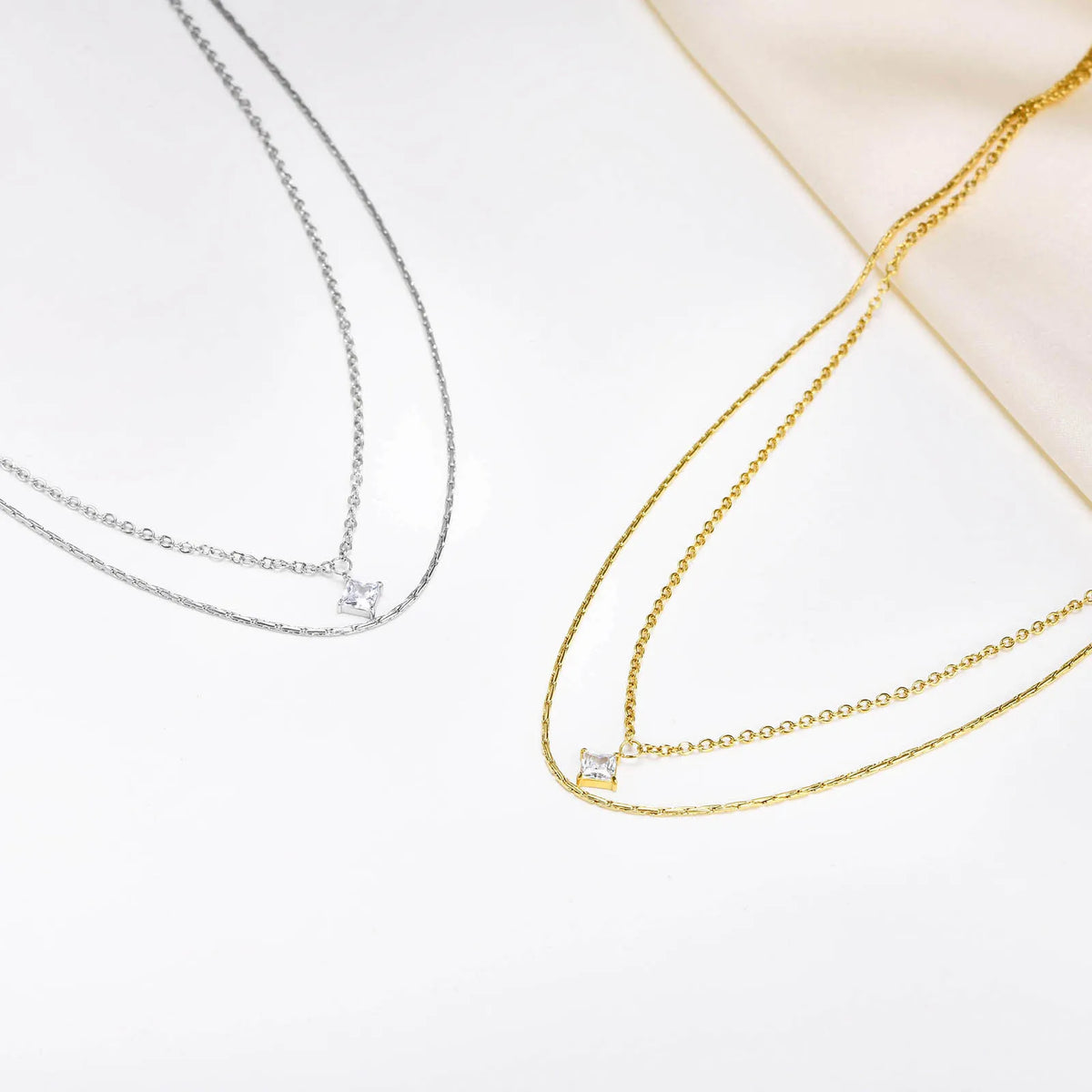 Layered Double Chain Choker – Cubic Zirconia Pendant Necklace Chain Choker Necklace SPOT